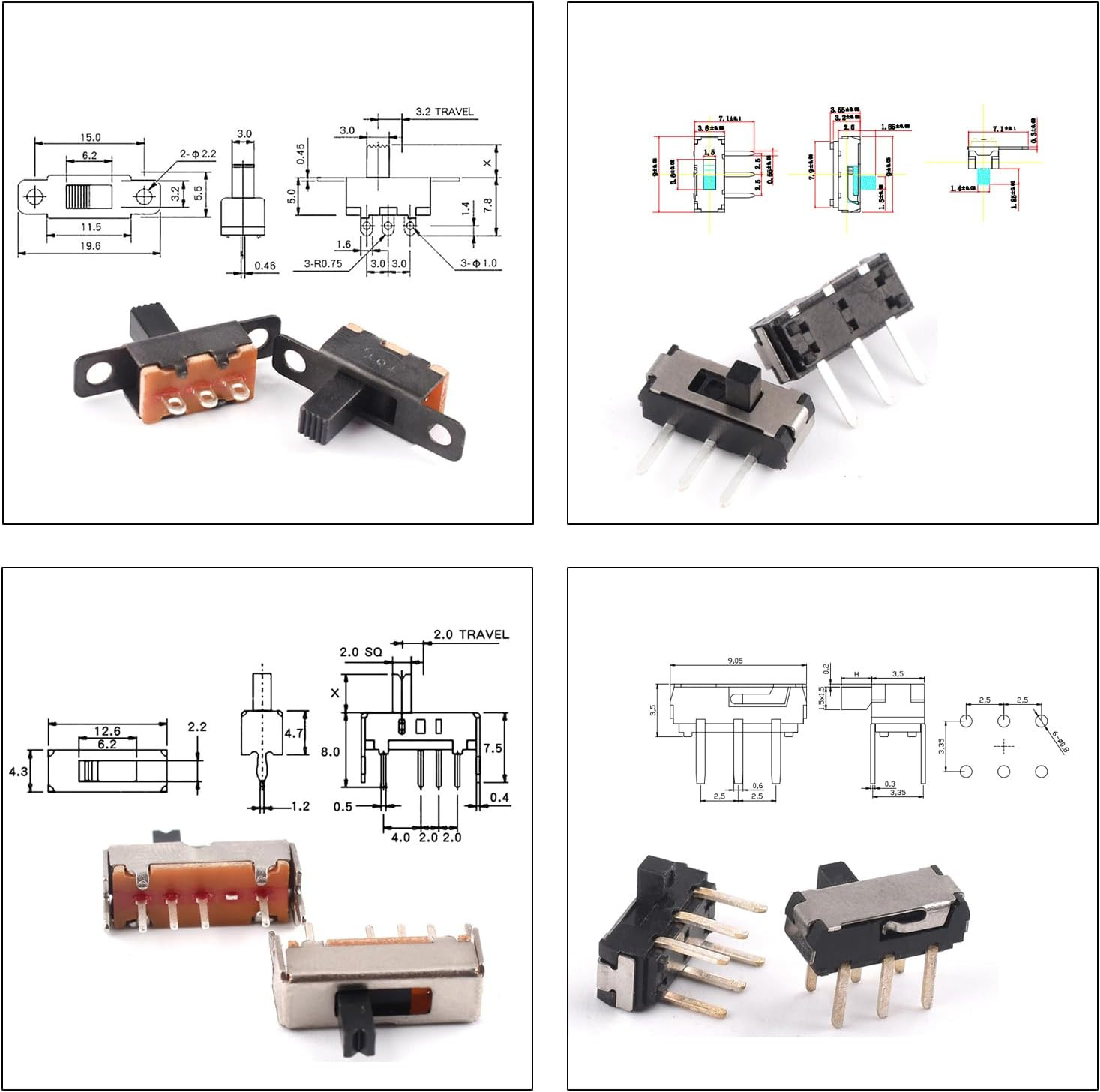 Slide Switch Assorted Kit, Mini Micro PCB Panel Slide Switch 2Pin 3Pin 4Pin On/O