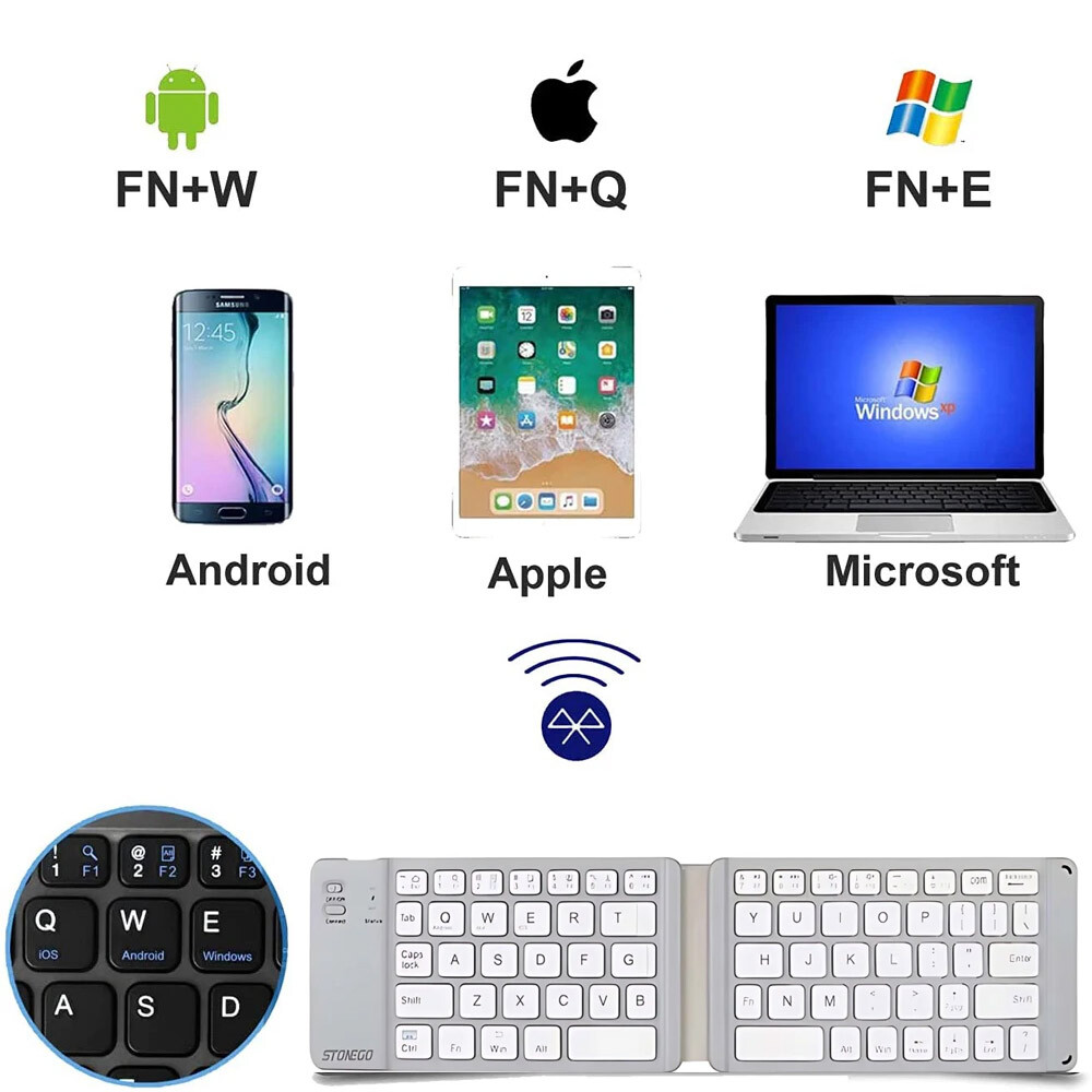 Mini Compat Foldable Wireless Keyboard For PC/iPhone/Android Cellphone Recharge