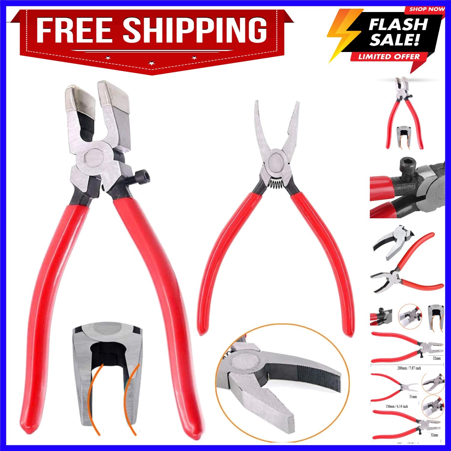 2Pcs  Glass Cutting Running Pliers & Breaking Pliers Kit, Heavy Duty Stained ...