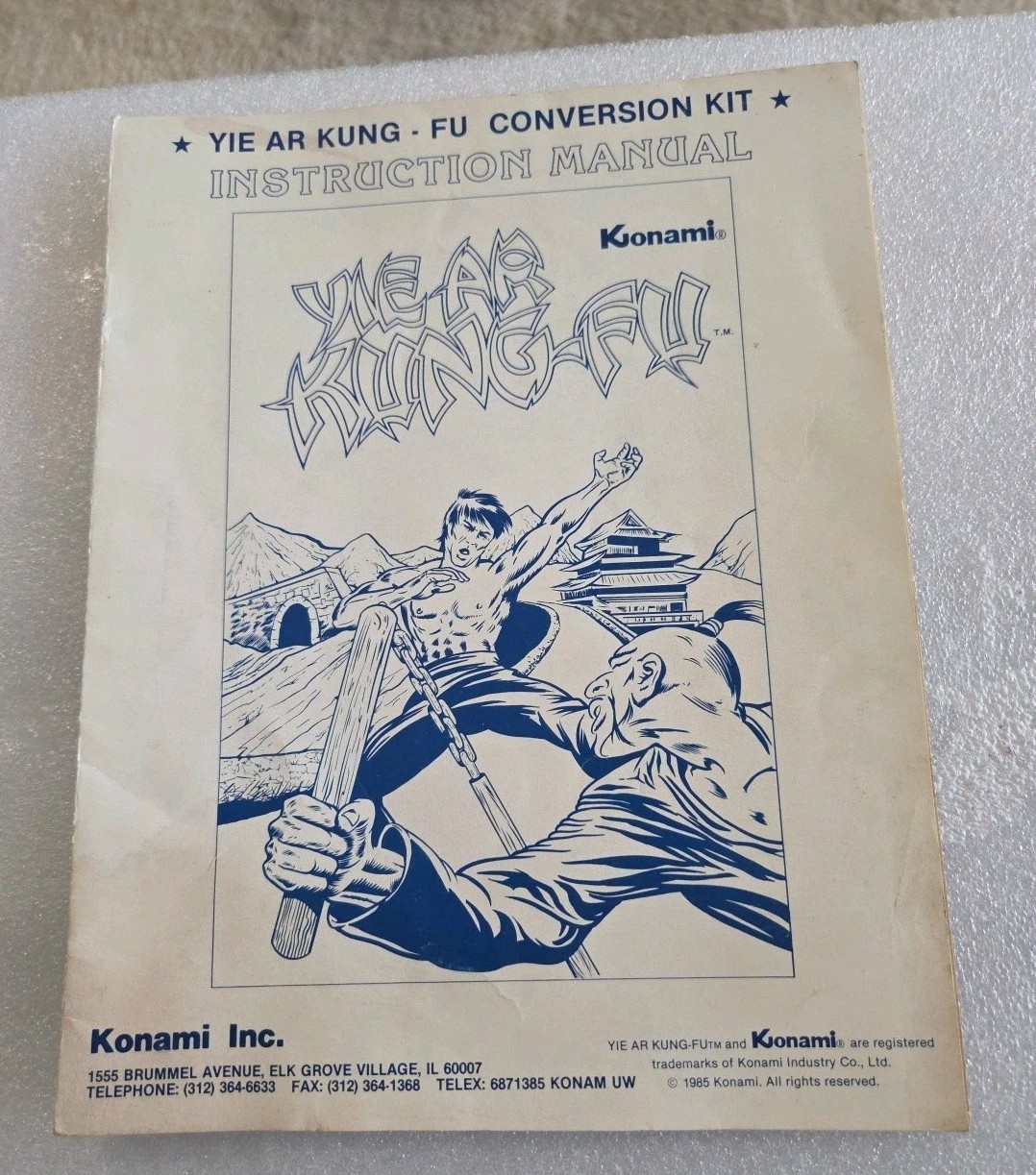 Yie Ar Kung Fu Conversion Kit Konami Video Game Instruction Manual Arcade