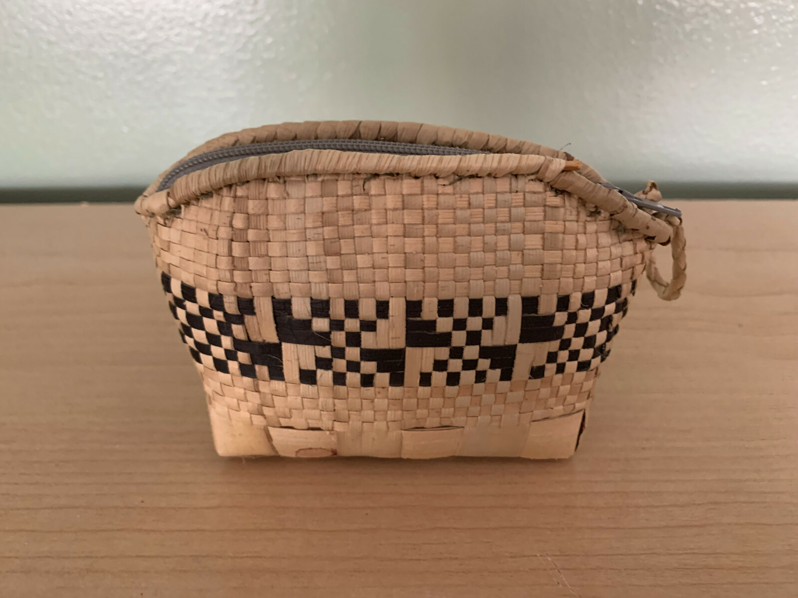 Woven Black & Natural Coin Purse with Zipper