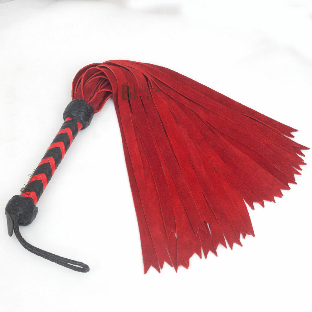 Real Genuine Cow Hide Suede Leather Flogger 25 Falls Red Heavy Duty Whip