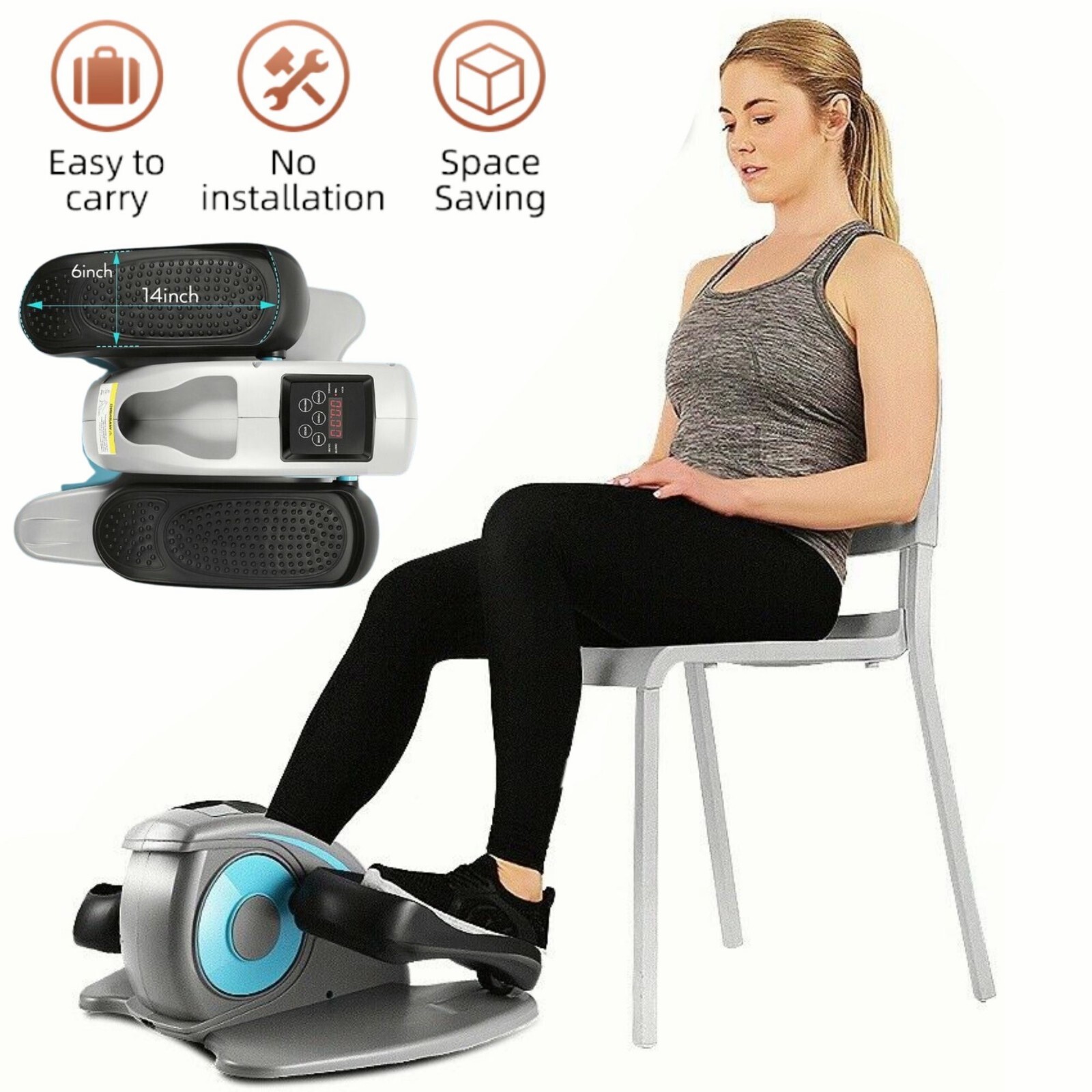Electric Elliptical Machine Trainer Under Desk Bike Pedal Exerciser for Home Gym