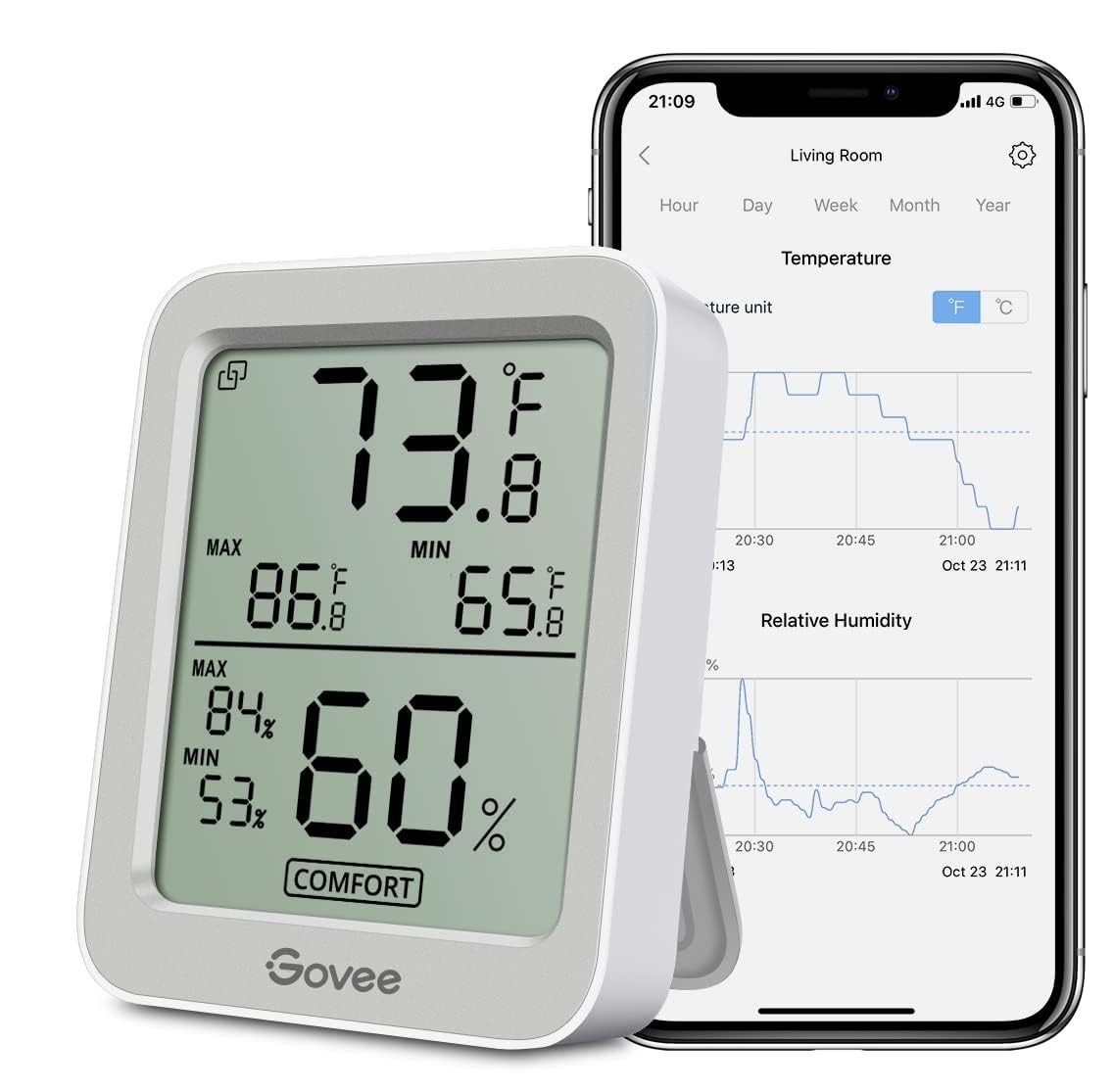 Indoor Hygrometer Thermometer H5075 w Bluetooth App Control Room Temperature