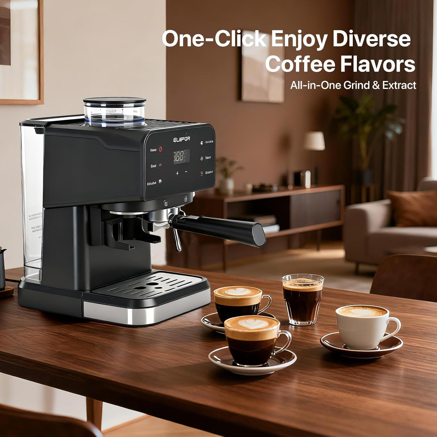 20 Bar Espresso Machine & Grinder - Black Coffee Maker