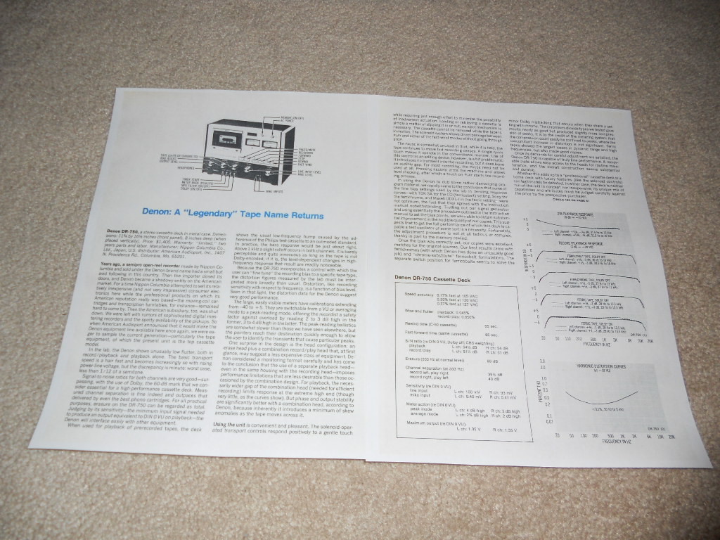 Denon DR-750 Cassette Review, 2 pg, 1978, Full Test, Specs, Info