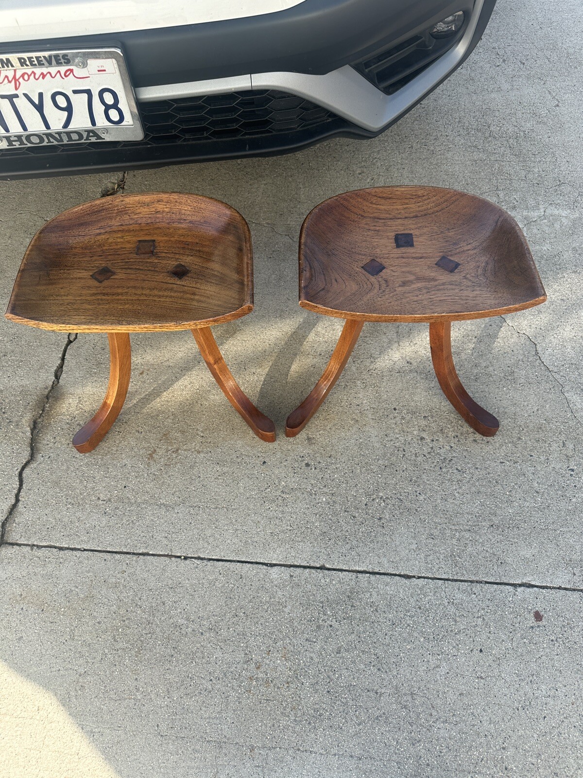 Liberty and Co oaks Thebs 3 leg stool Pair Circa 1900 Egyptian Revival