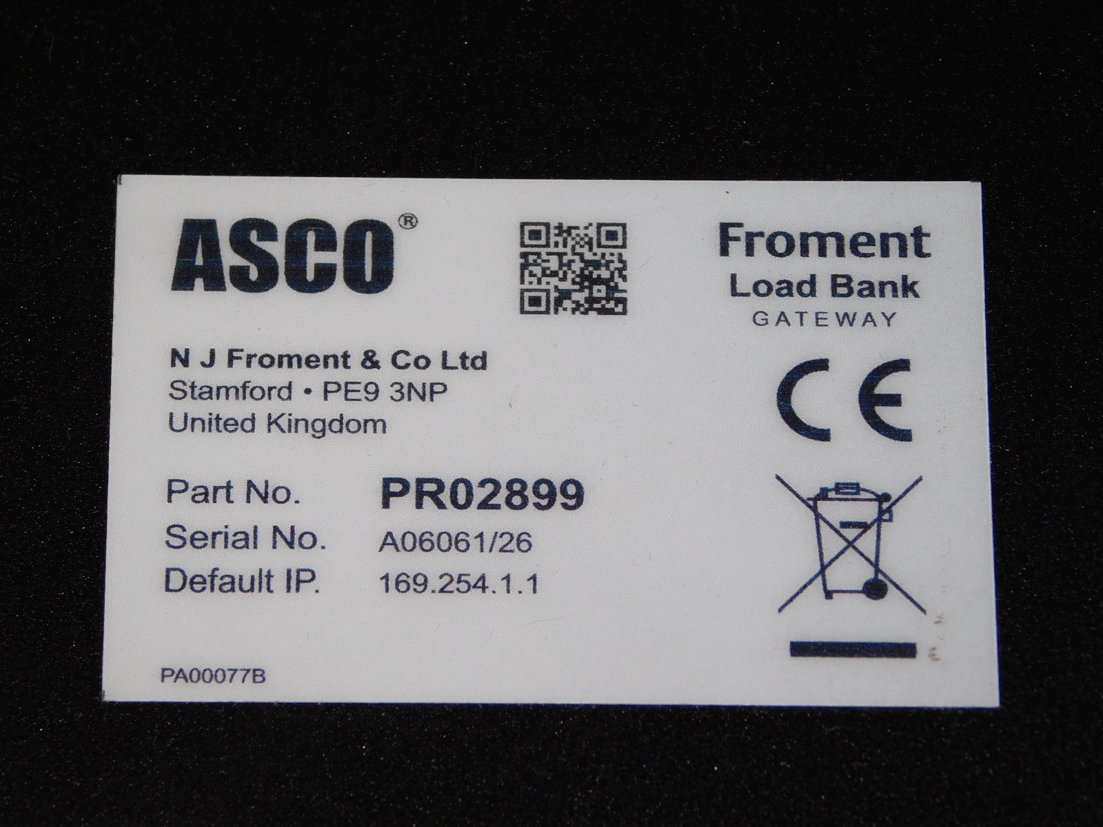 ASCO PR02899 SIGMA Control Froment Load Bank Gateway Communication Interface UK