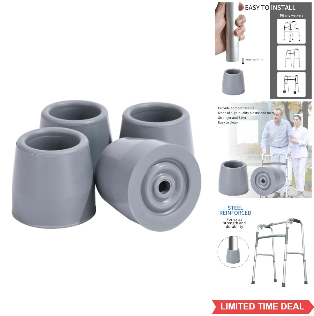 Walker Tips 1 1/8 Inch Heavy Duty Replacement Rubber Feet for Walkers Commode