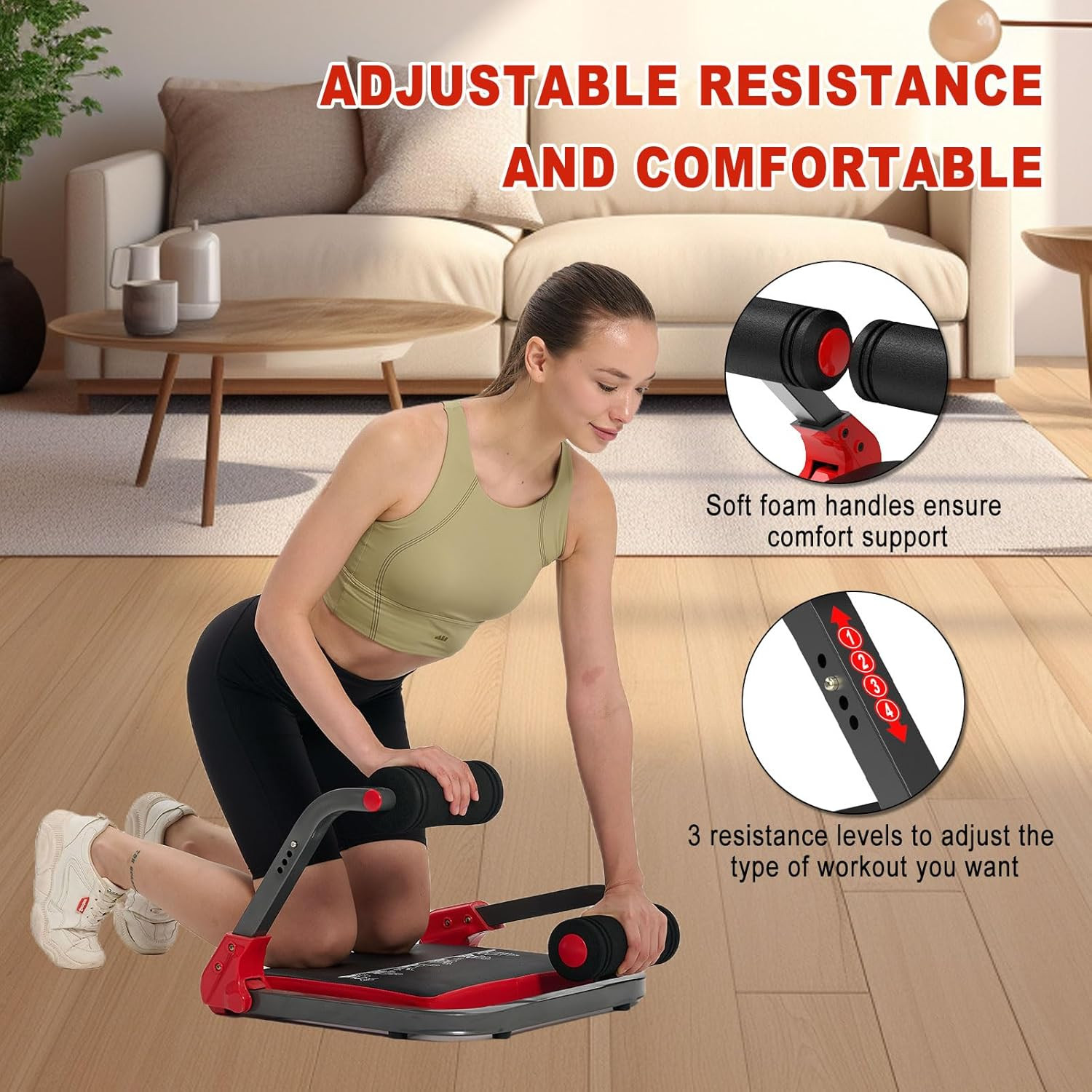 Ab Machine, Sit up Exercise Equipment, Ab Workout Equipment with 3 Adjustable Re