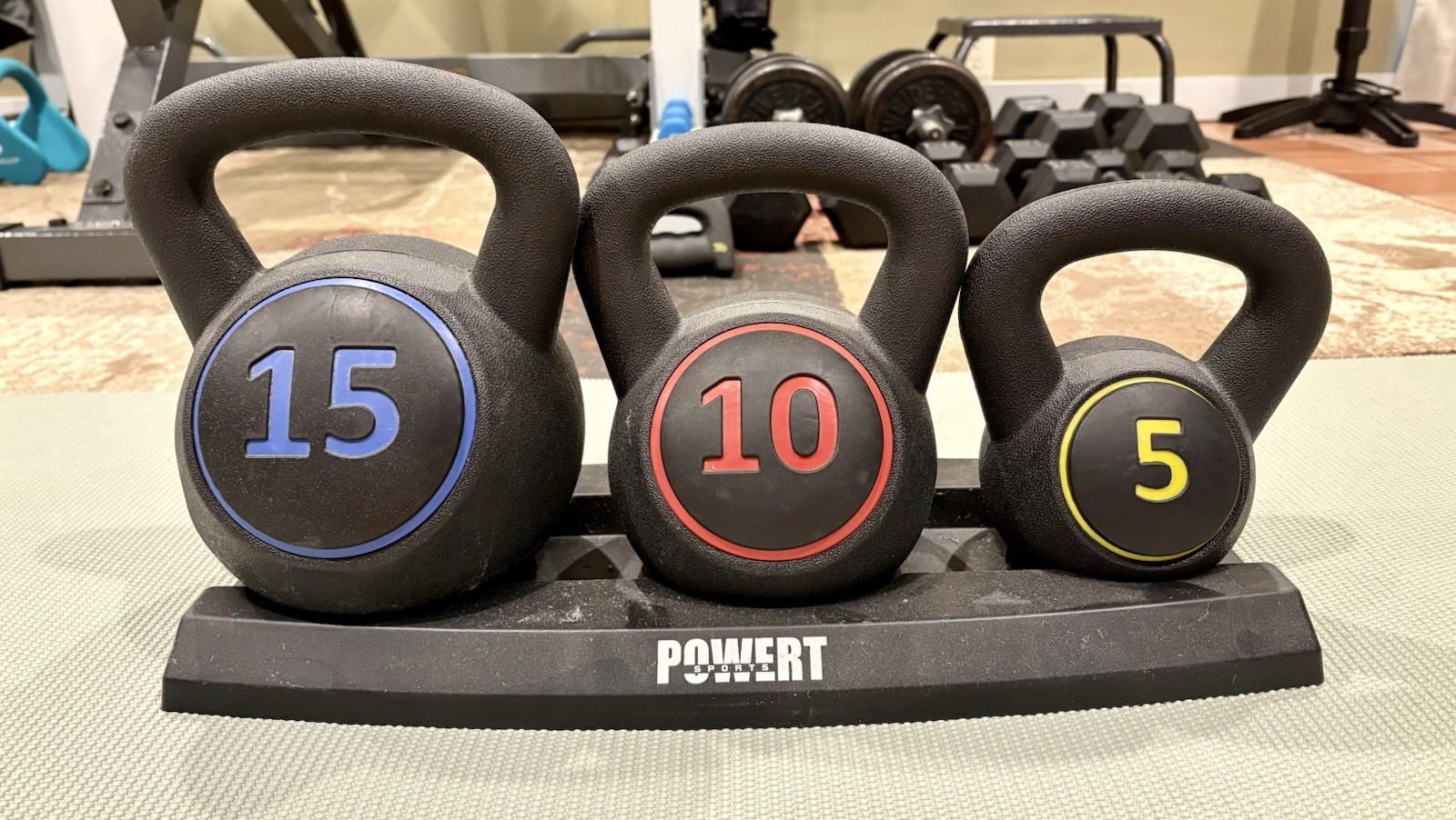 Kettlebell Exercise Fitness Weights Set with Base Rack - 3 Piece