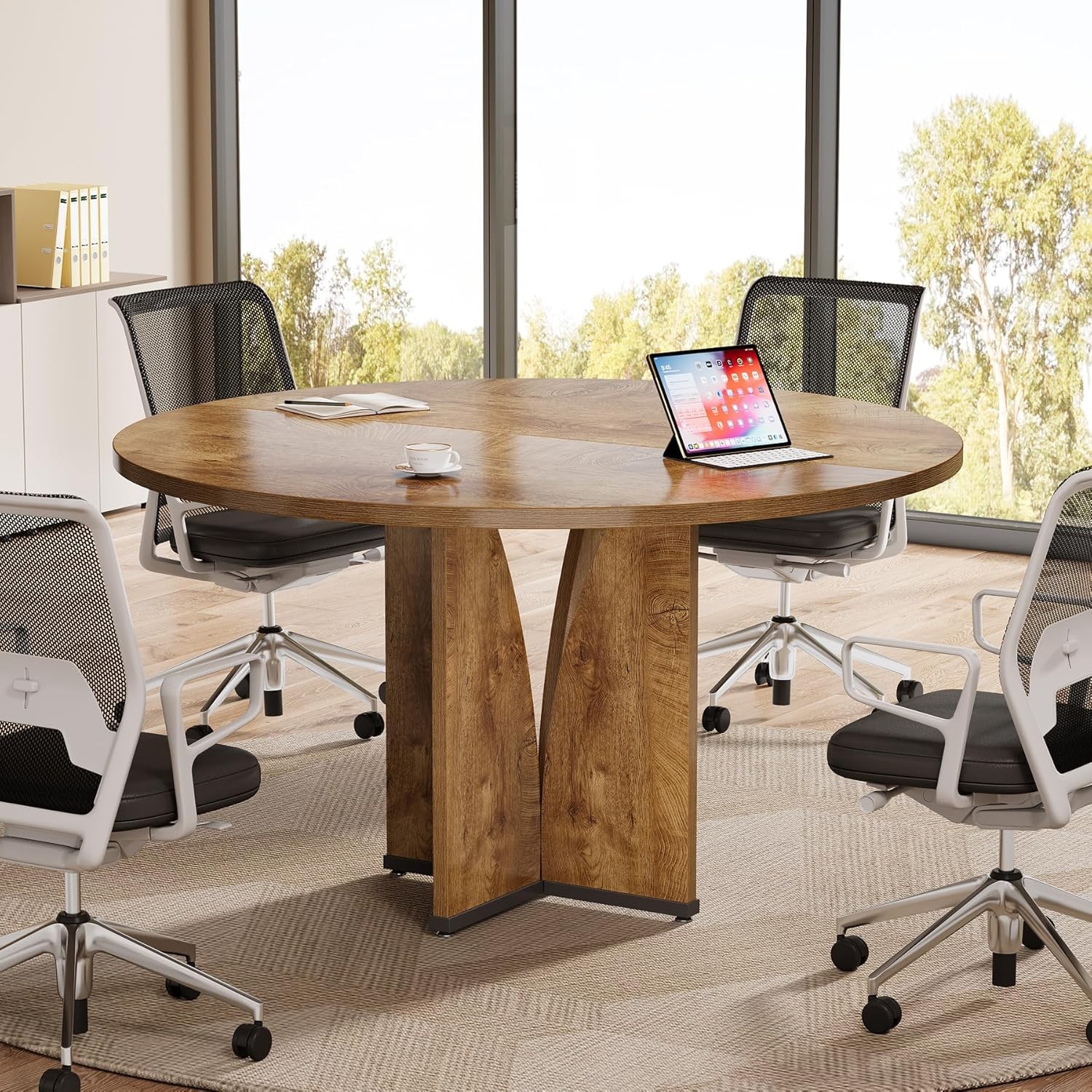 39" Round Conference Table for 4, Modern Round Meeting Table with Sturdy Base