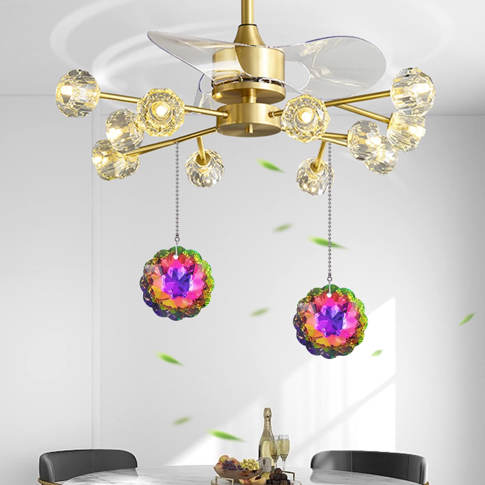 4 Pieces Crystal Ceiling Fan Pull Chain Rainbow Maker Pull Chain Extension fo...