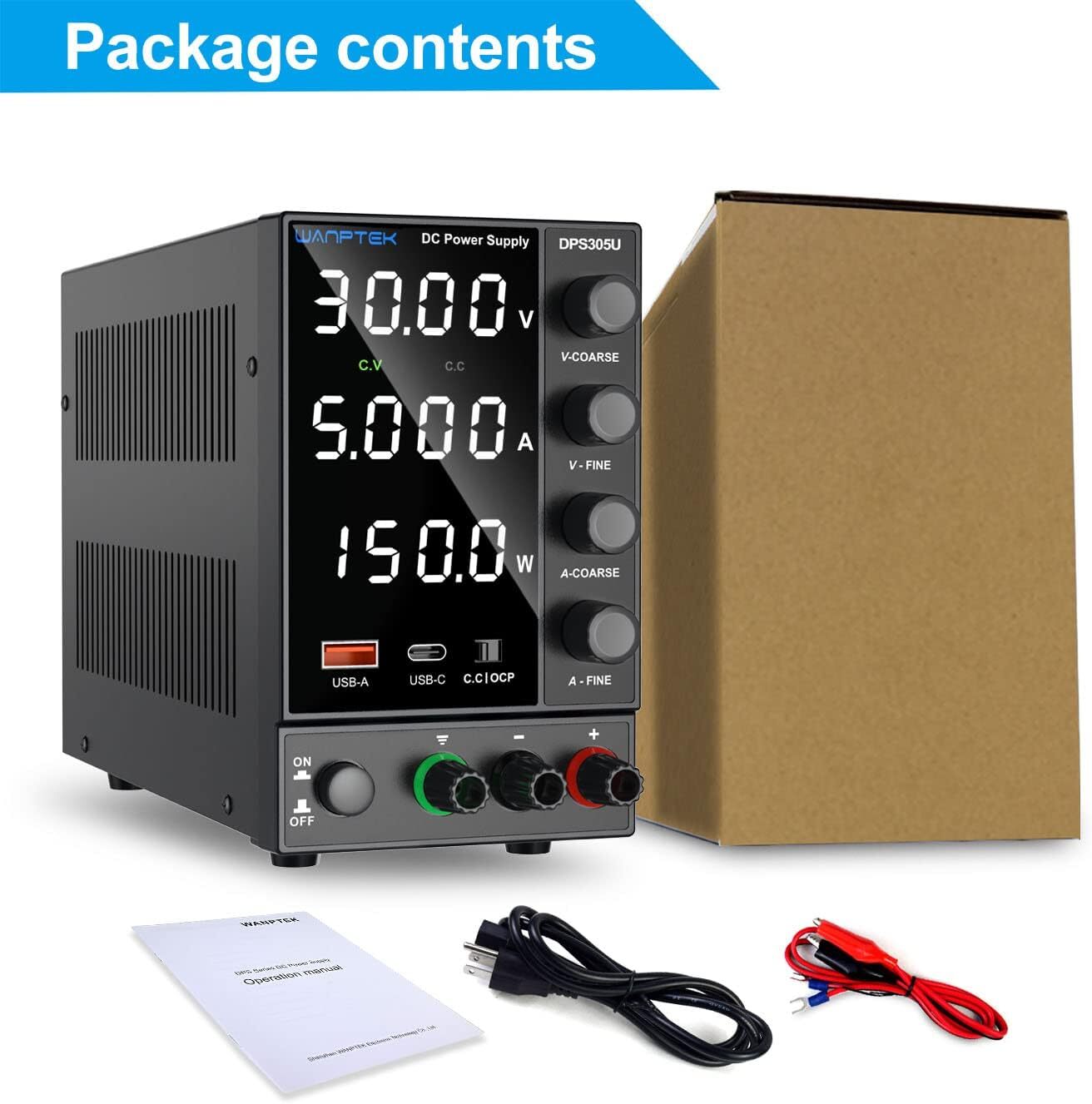 Wanptek Adjustable DC 0-30V 0-5A Lab Power Supply Variable Bench Switching
