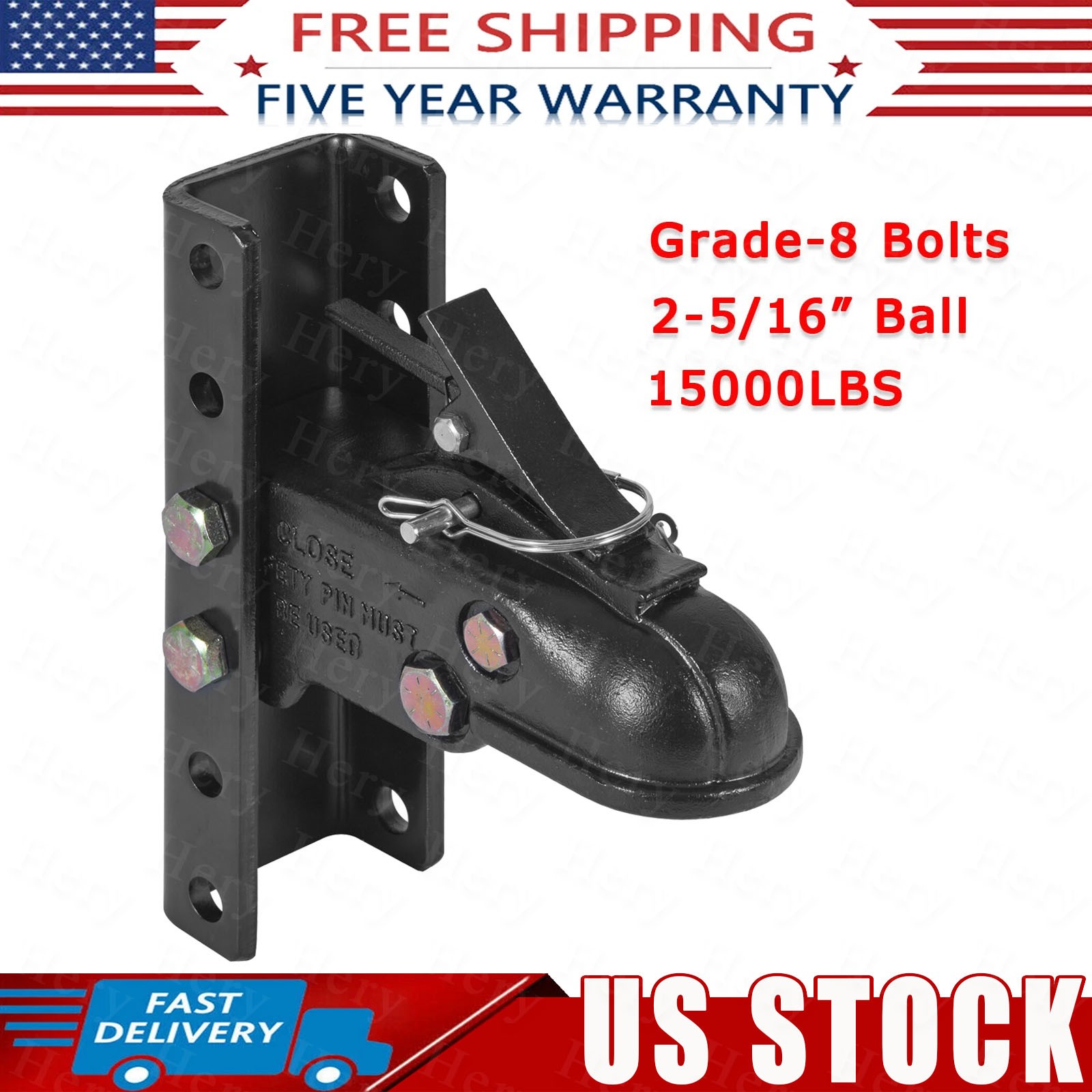 15000 LBS Cast Adjustable Trailer Coupler 2-5/16" Hitch Ball Channel-Mount Kit