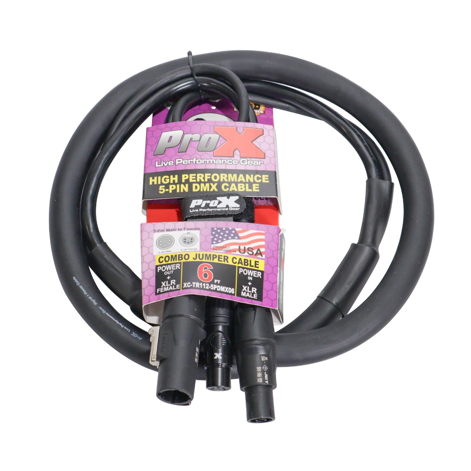 Dual PowerCon to 5pin DMX Jumper Cable 6 ft by Prox