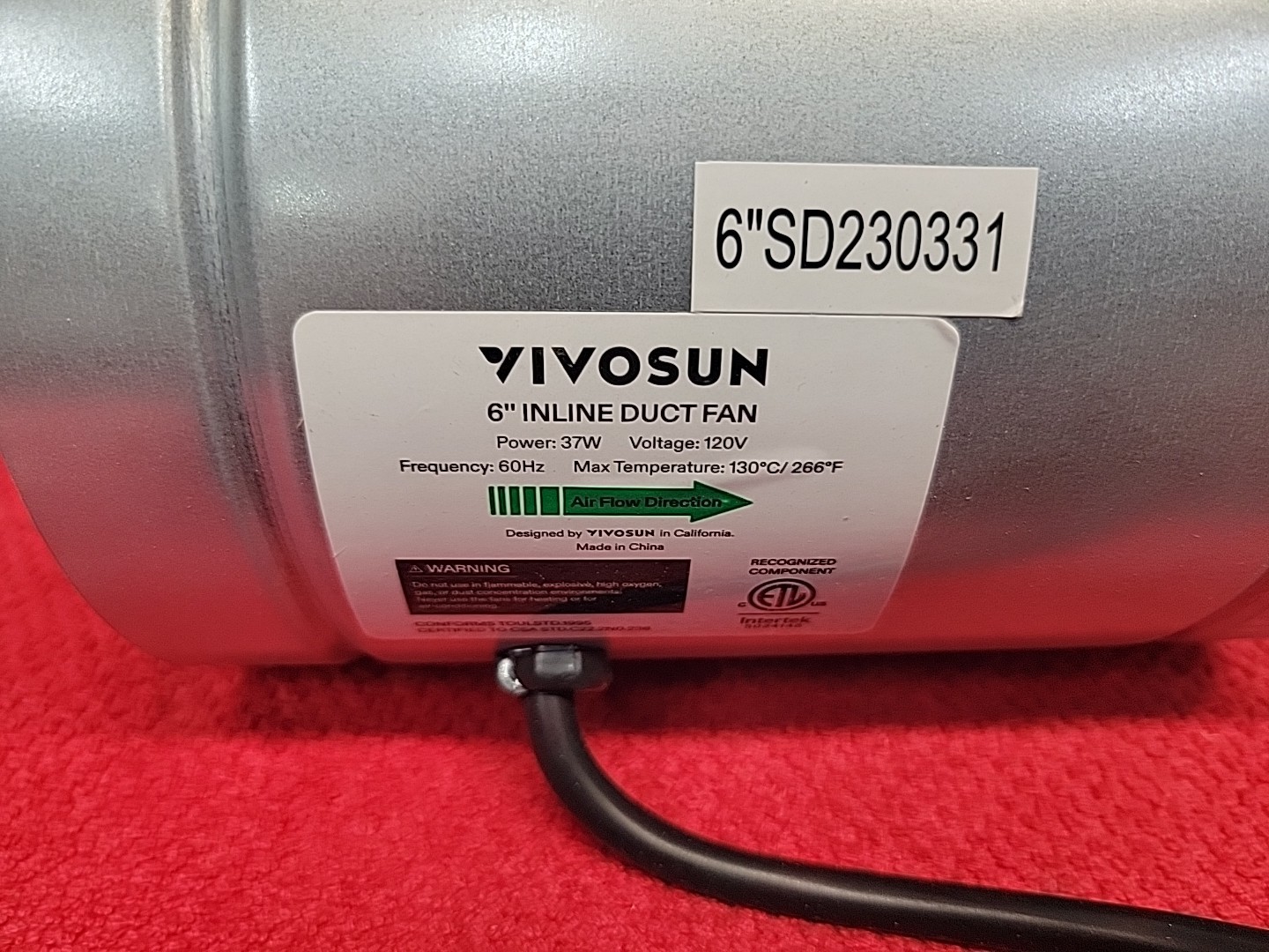 VIVOSUN 6" 240 CFM INLINE DUCT FAN NIOB