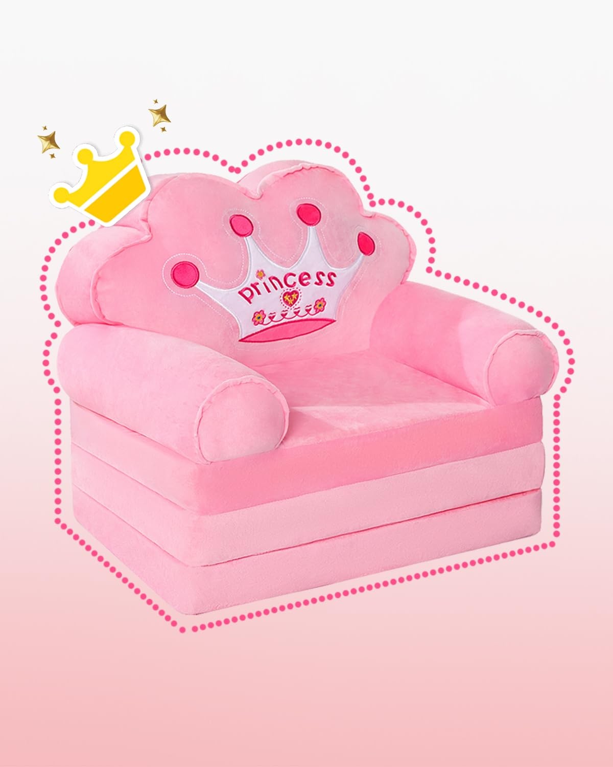 Kids Couch Fold Out, Foldable Princess Chair for Toddlers 1-3, Kids Furniture...