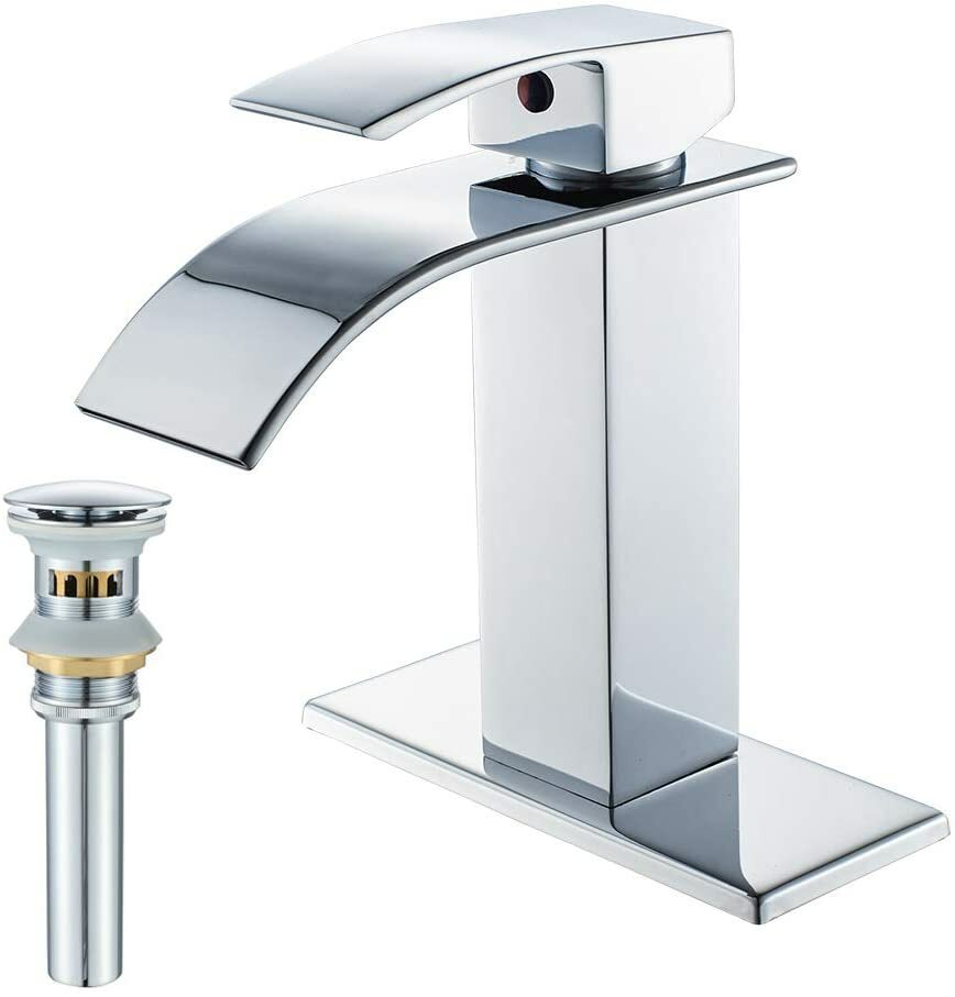 Chrome Waterfall Bathroom Faucet Single Handle Vanity Sink Mixer Tap with Drain