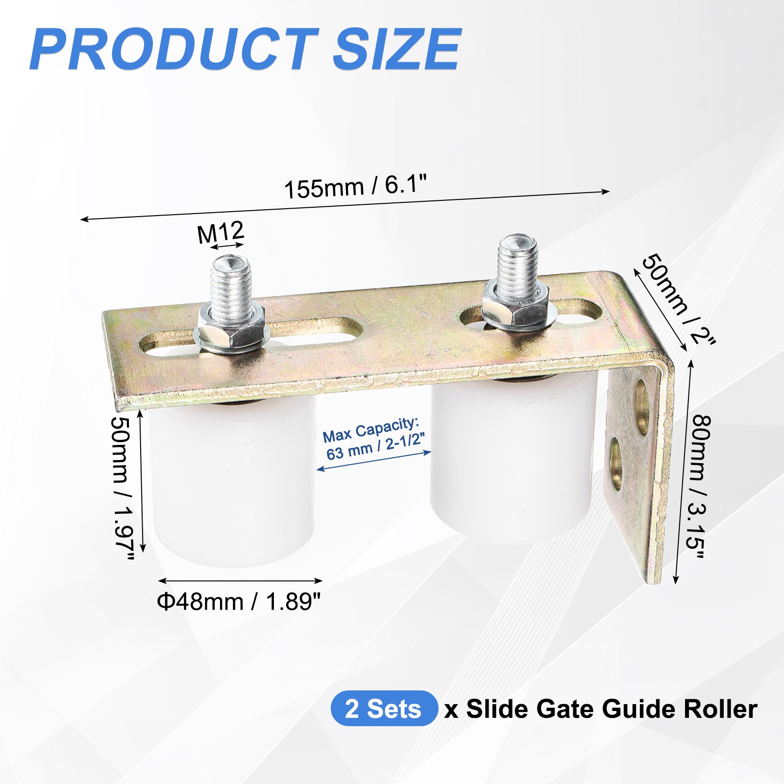 4Pcs Slide Gate Guide Roller 2" Nylon Gate Support Rollers with Bracket, White