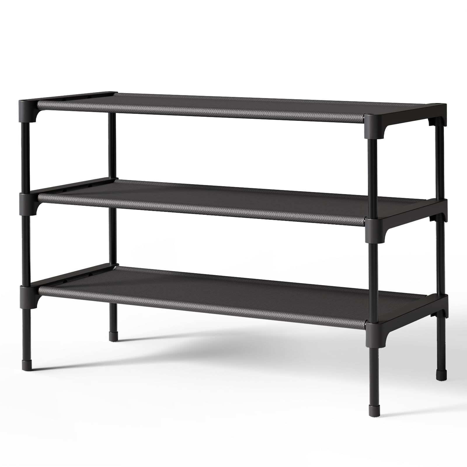 Kitsure Shoe Rack - Non-Woven Shelf, 27.5" Wide - 3 Tier, Black