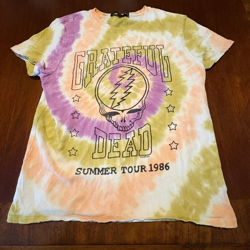 Grateful Dead Tie Dye Summer Tour 1986 Steal Your Face Tee Junk Food Clothing