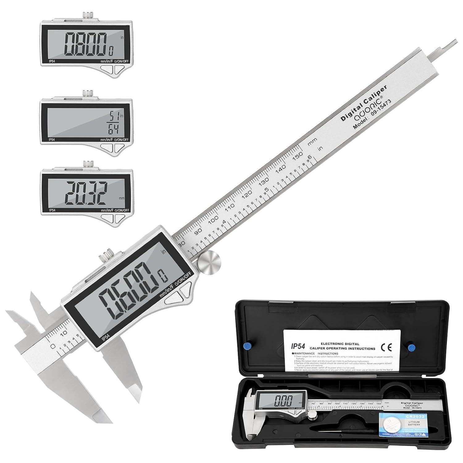 LCD Digital Caliper 6 Inch Measuring Tool Steel