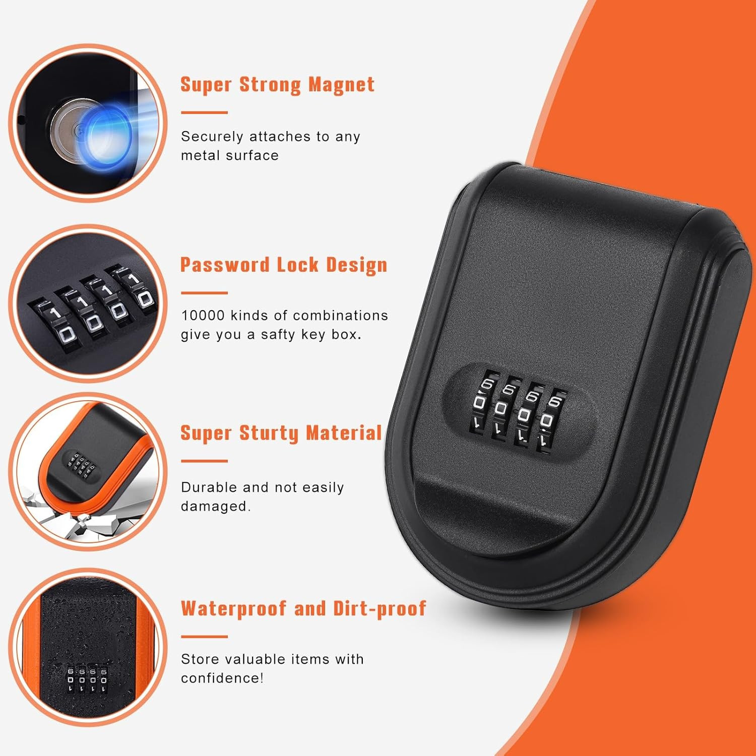 Magnetic Key Lock Box, Key Holder with Combination Lock under Car, Magnet Hide a