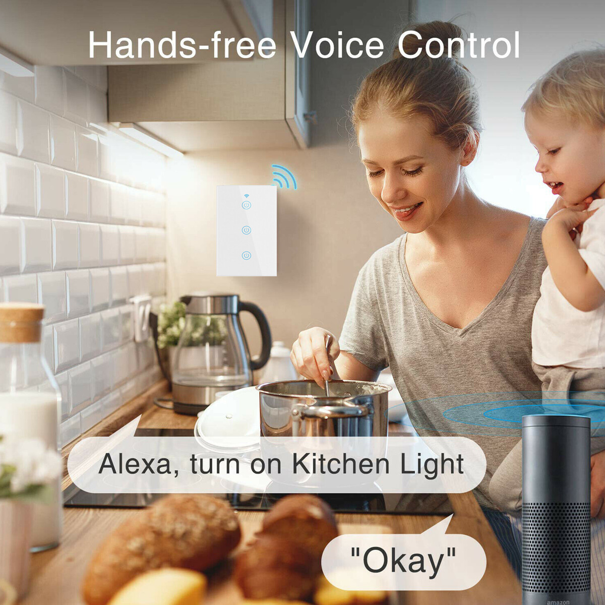 1/2/3 Gang Smart WiFi Wall Light Switch Touch Panel for Alexa/Google/Tuya APP US
