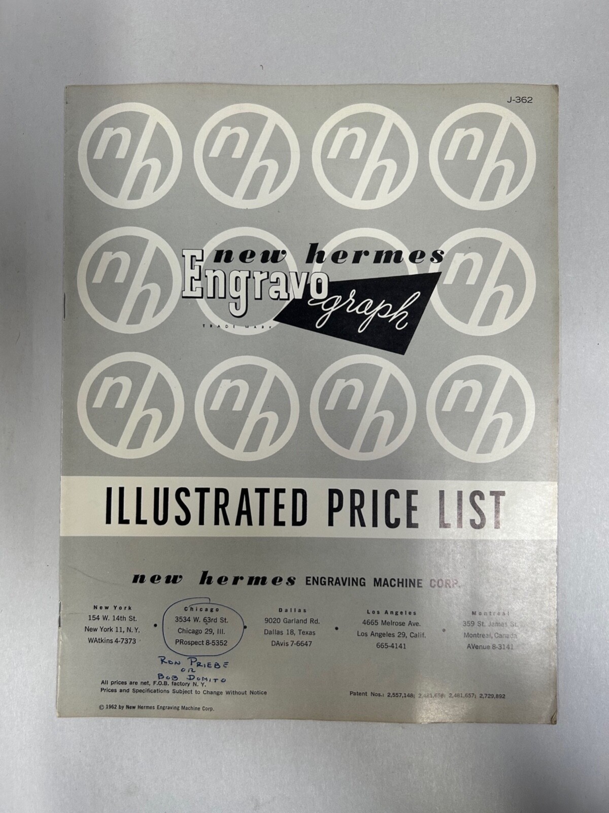 Vtg New Hermes Engravograph J-362 Illustrated Price List Catalog Brochure (A7)