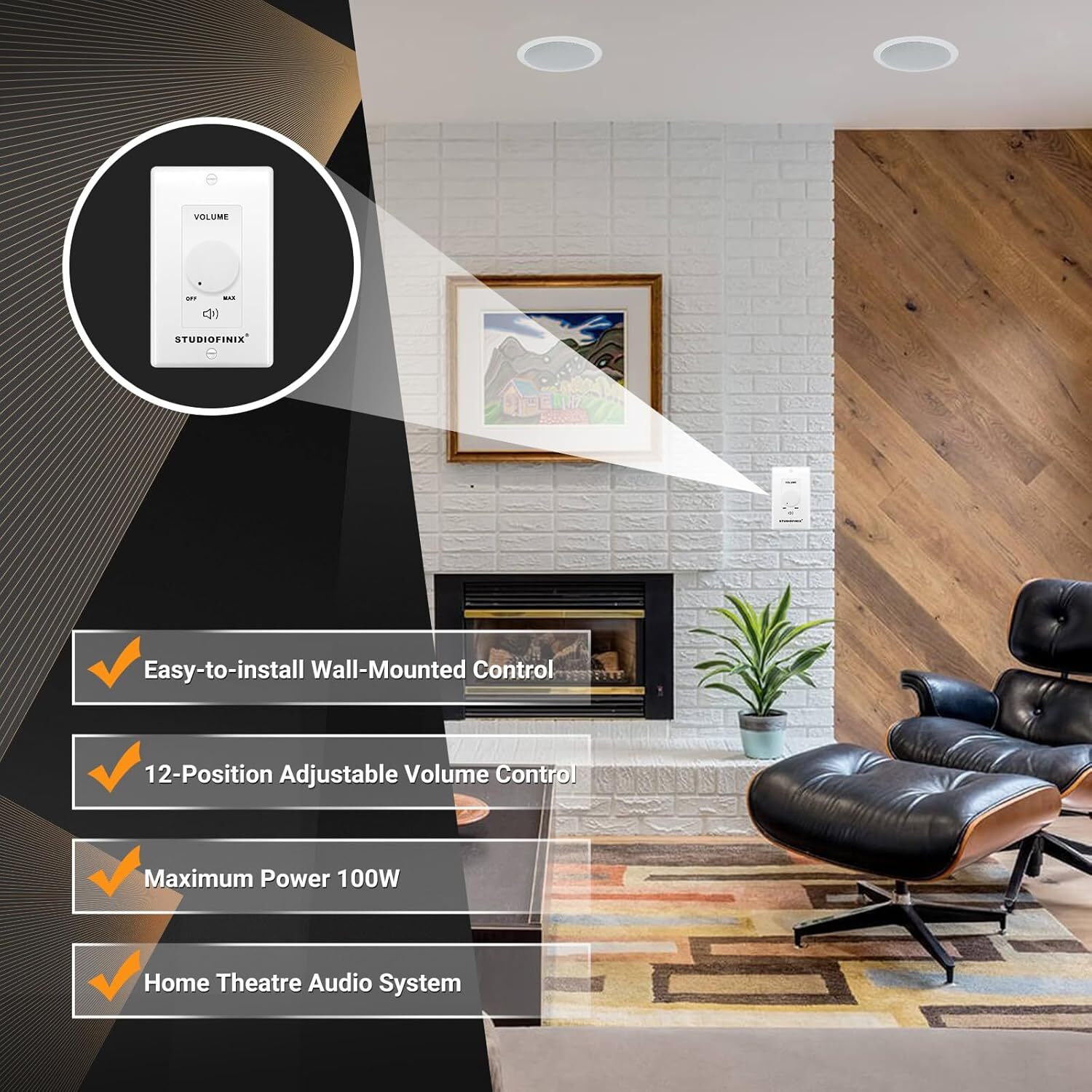 In Wall 100W Stereo Volume Control Speaker Switch Home Audio