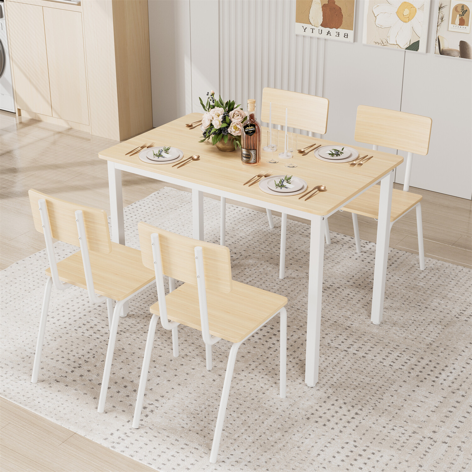5 Piece Dining Table Set Wood Dining Table w/ 4 Chair for Kitchen Dining Room US
