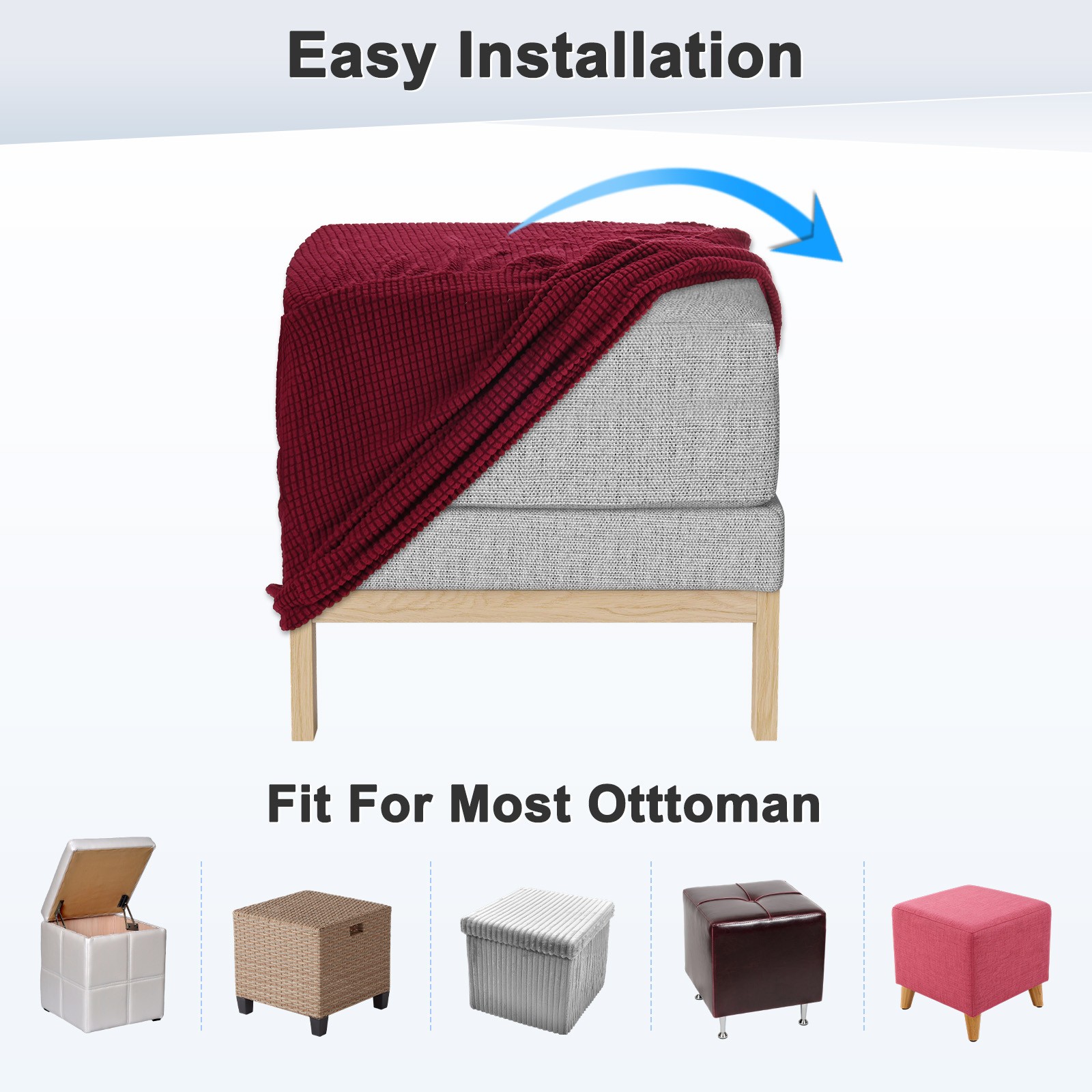 1-Pack 13"x13"x15" Stretch Square Ottoman Slipcovers Footstool Protector Wine