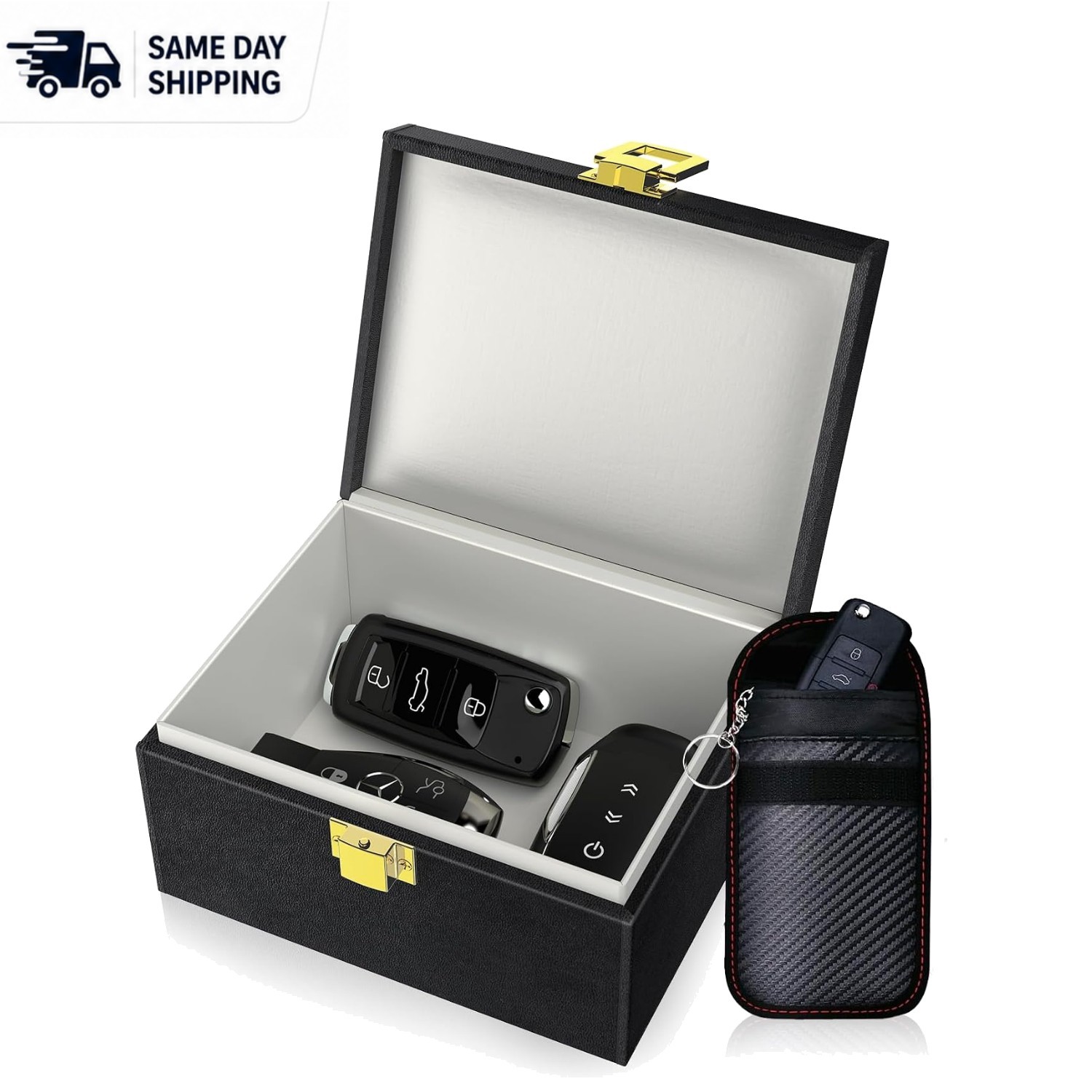 Luxury Car Key Signal Blocking Box with Faraday Pouch – Ideal for Modern Owners