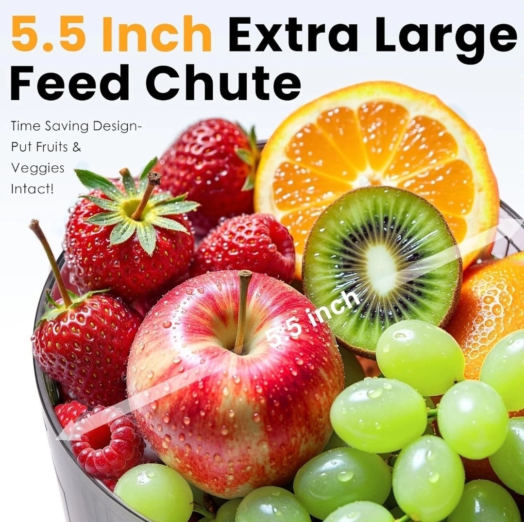 Cold Press 5.5" Wide Feed Chute Masticating Juicer Extractor