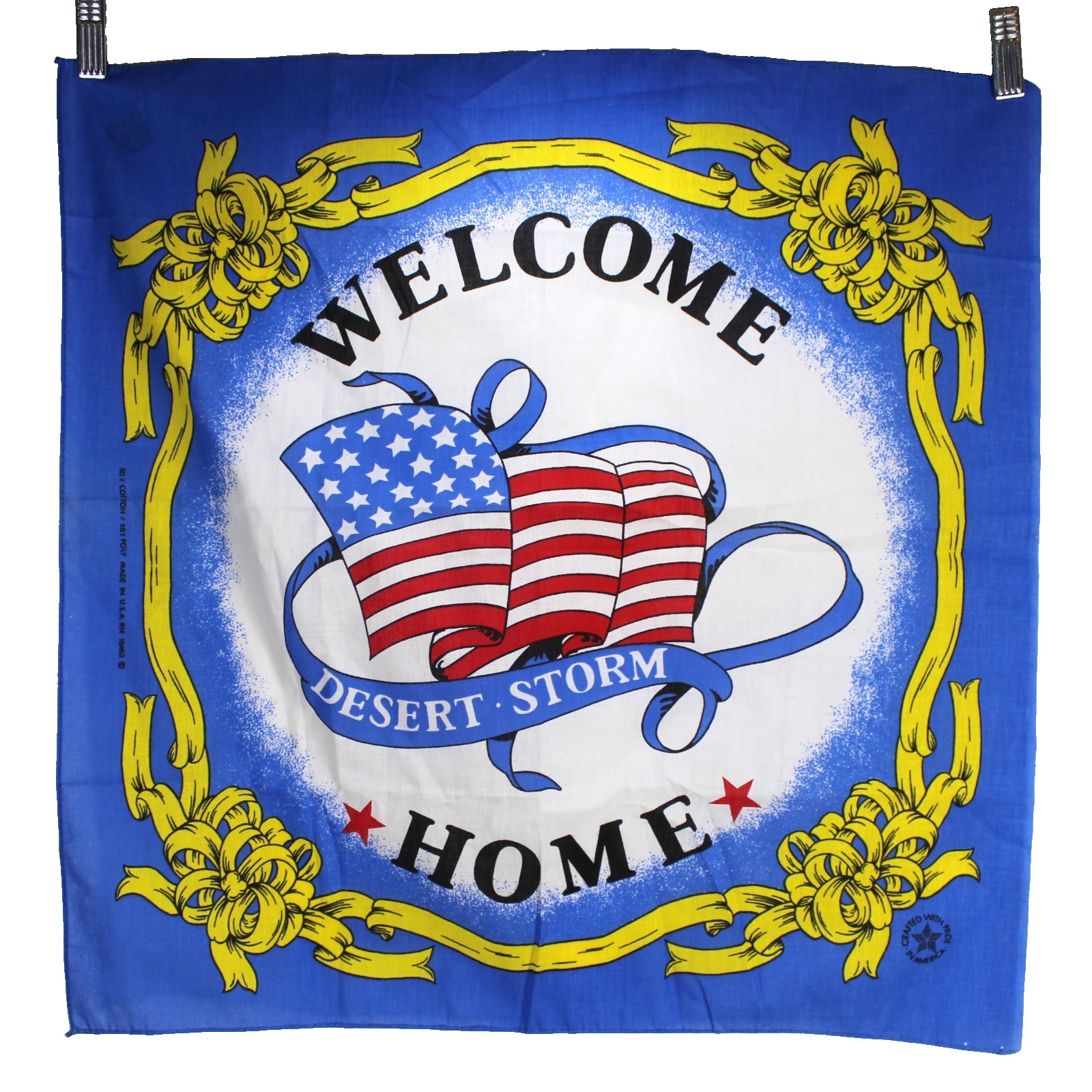 Vintage 1991 DESERT STORM Welcome Home Bandana 22x22 Patriotic American Flag
