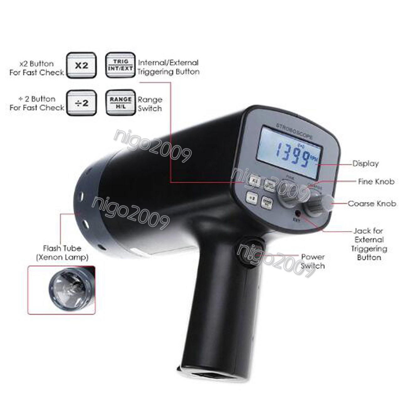 LANDTEK DT-2350PC Digital Stroboscopes Strobe Flash Meter 50 ~ 20,000 FPM