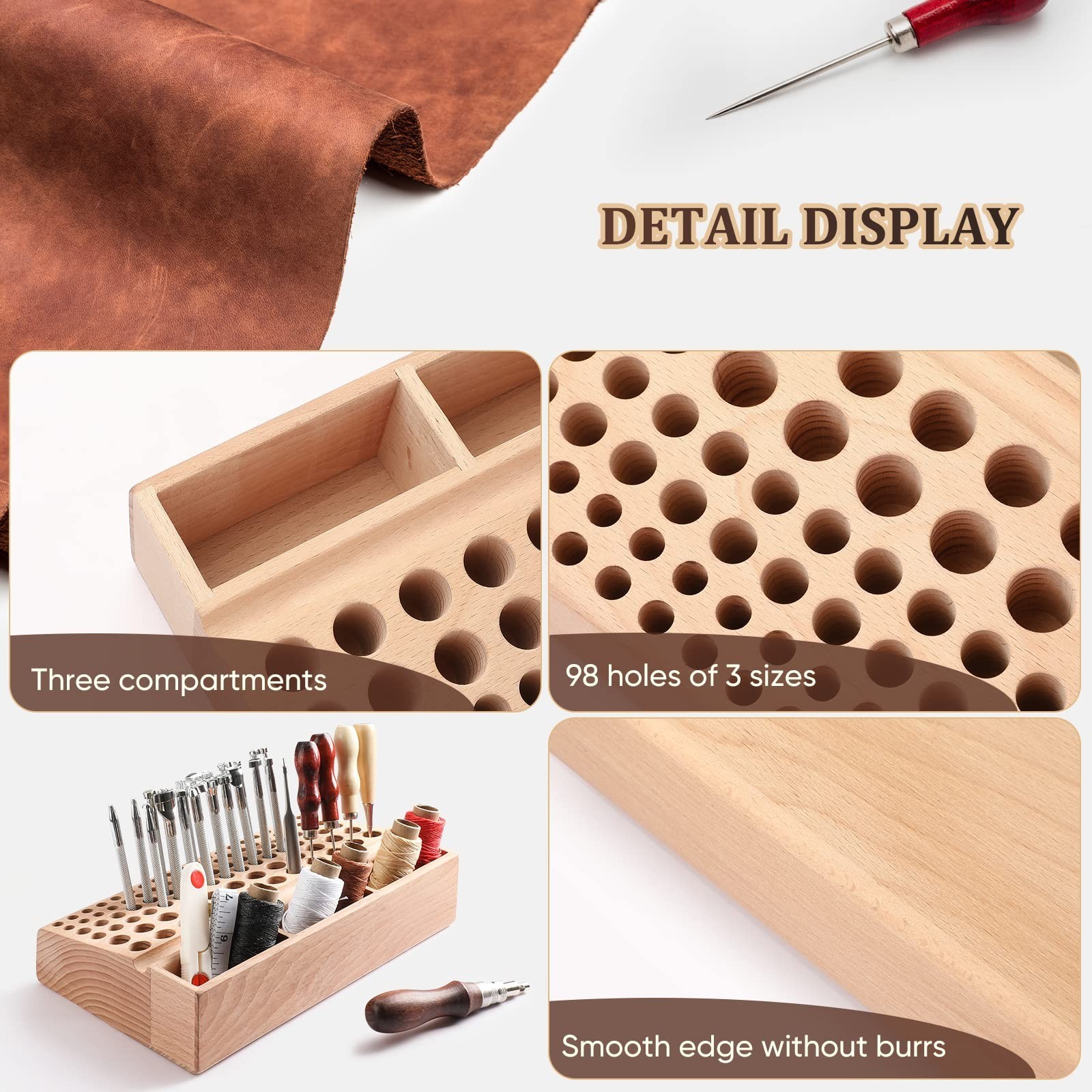 Joyibay 2 PCS Wooden Leather Tool Holders, Wooden Leather Craft Tools Rack St...