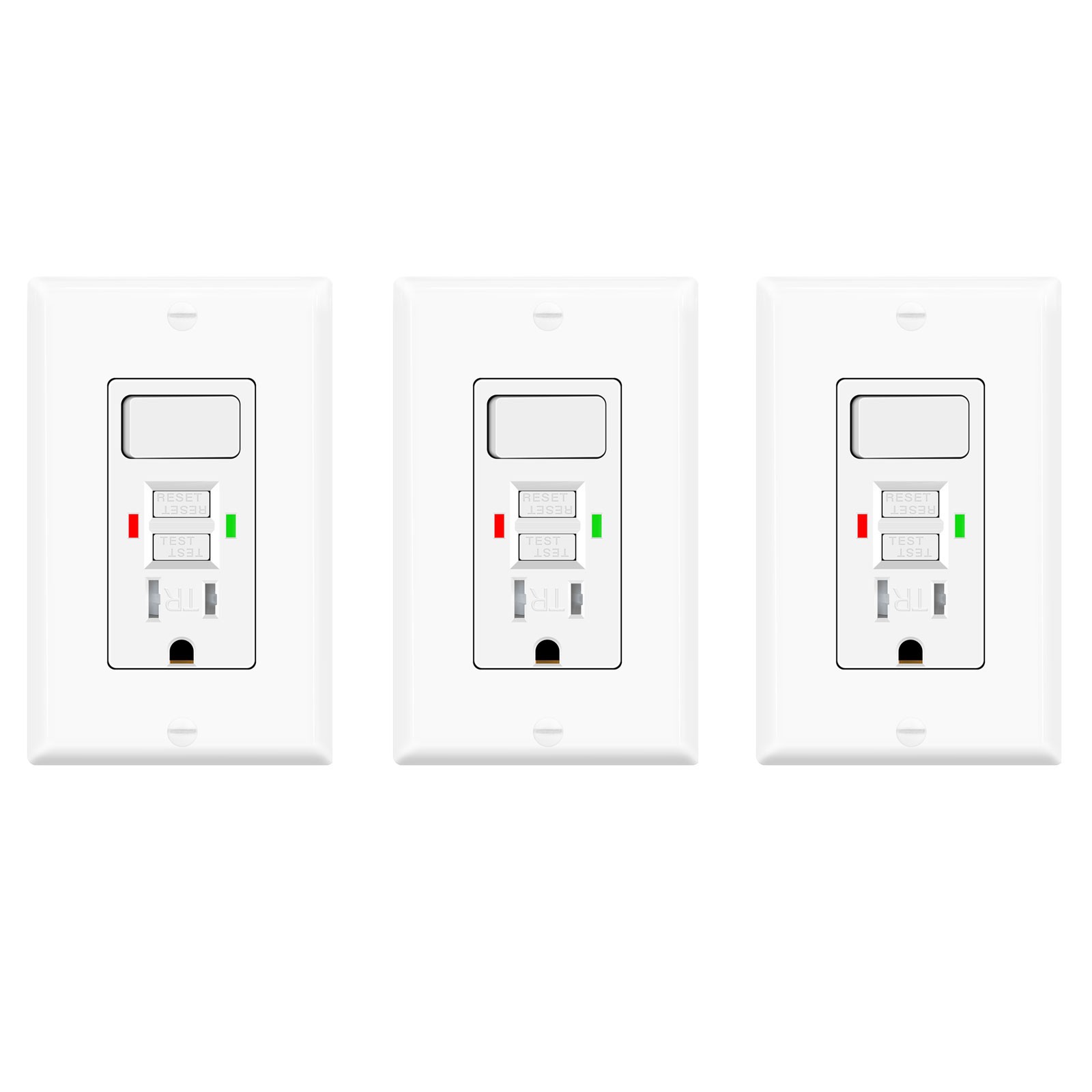 15A GFCI Switch Outlet Combo TR ETL Listed Self-Test w/ Wall Plate & Screws 3PK