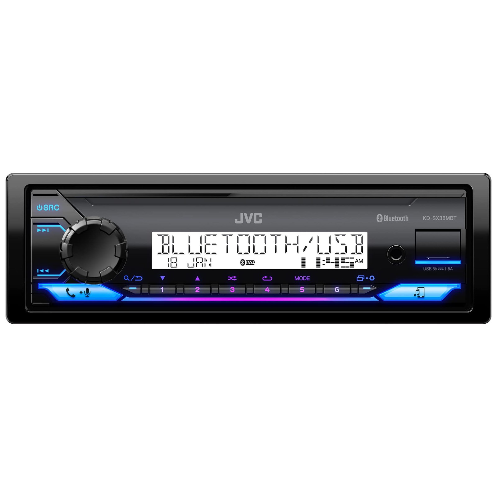 Single Din Car Stereo Bluetooth AM FM Receiver KD-SX38MBT JVC Marine Radio AM FM