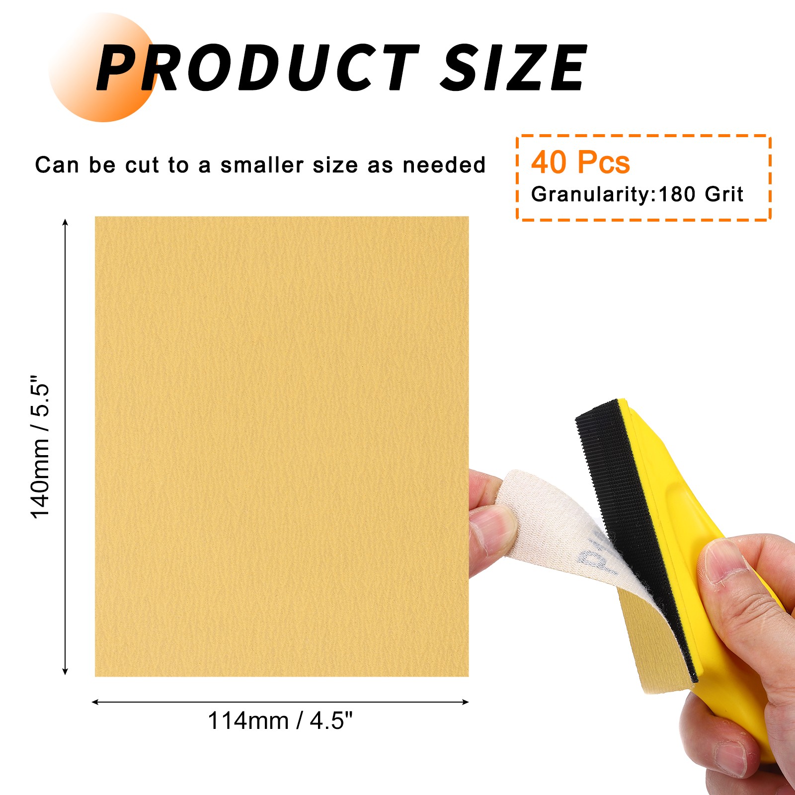 40 Pcs 180 Grit Dry Sandpapers, 4.5 x 5.5 Inch Sand Papers, Gold