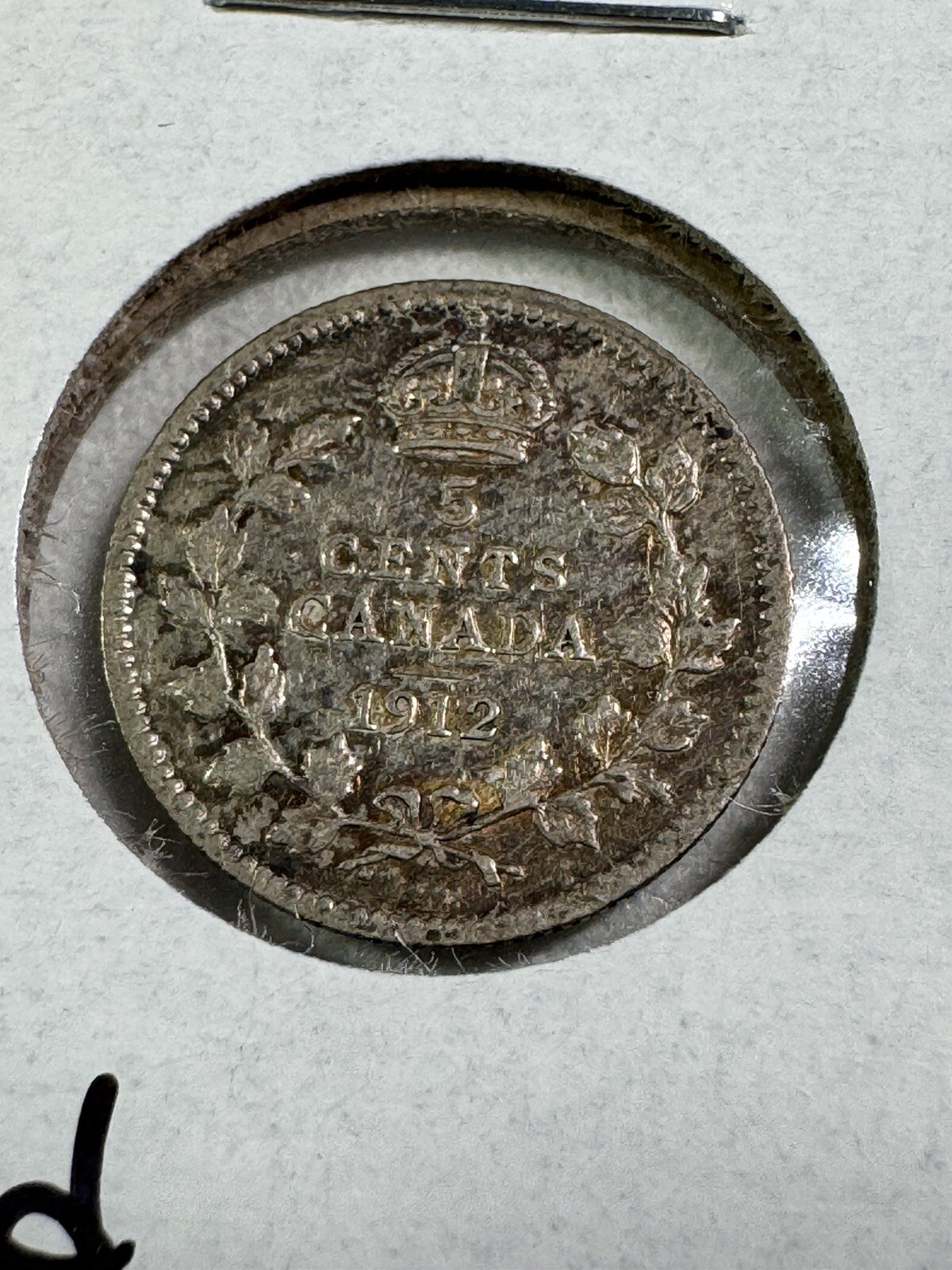 1912 Canada 5 Cents Small Silver Coin Cleaned