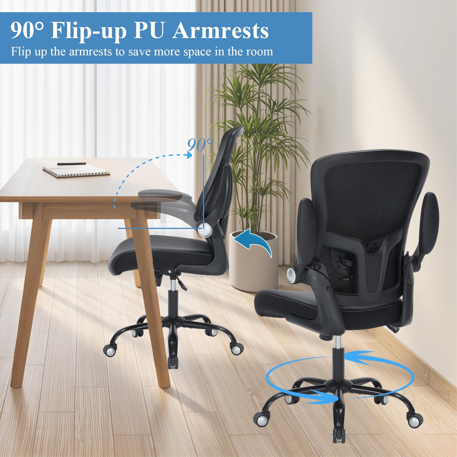 Office Chair PU Leather Cushion, Ergonomic Desk Chair with Flip-Up Arms, 300 ...