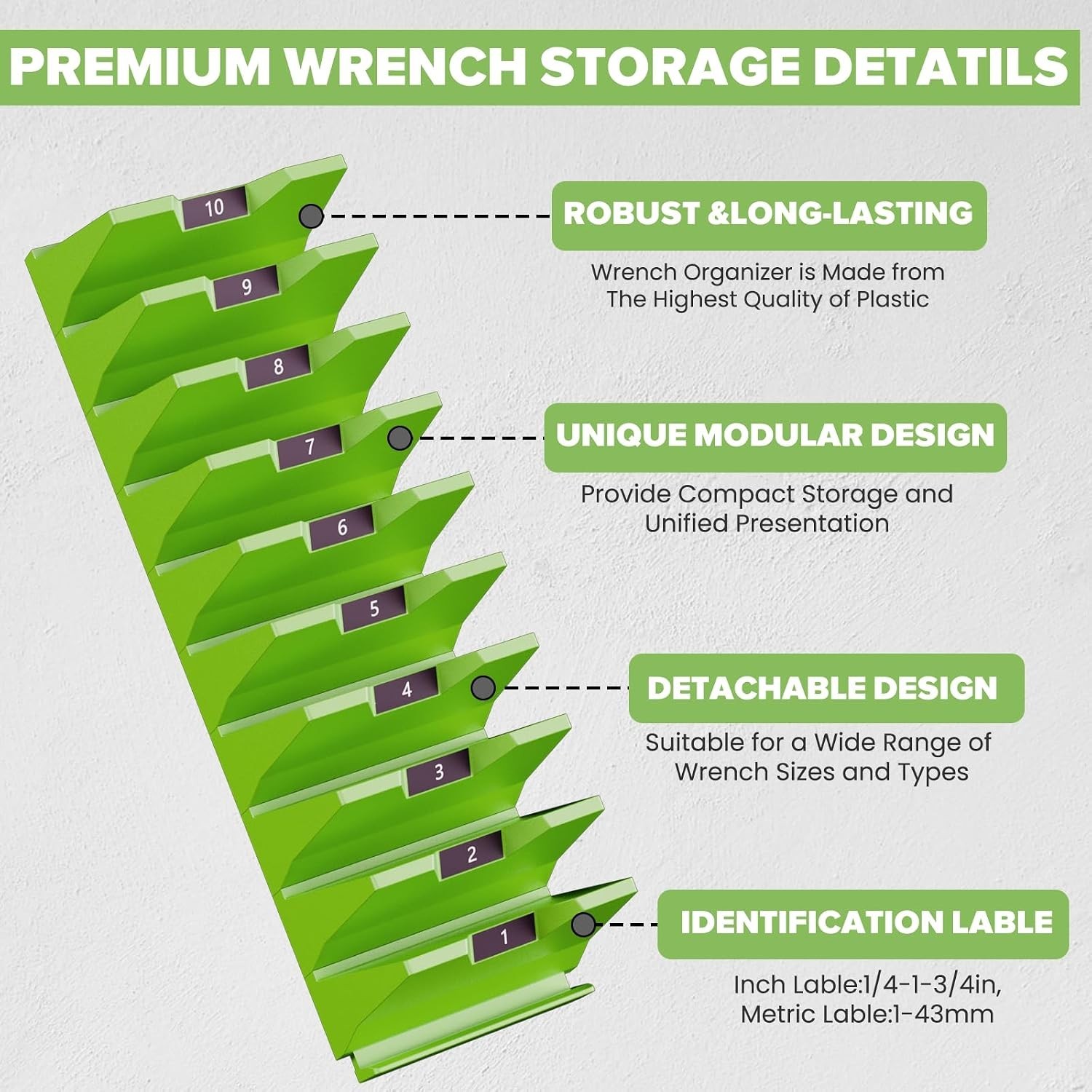 40PCS Modular Wrench Organizer Set - Stylish Green Tool Storage Solution