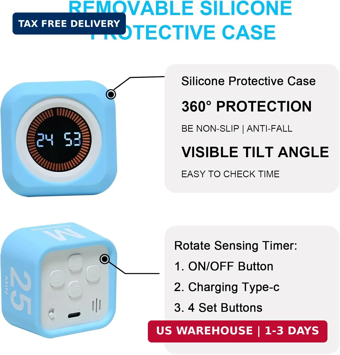 Rotating Cube Visual Pomodoro Timer 5, 25, 10 50 Minutes Preset + Custom Countdo