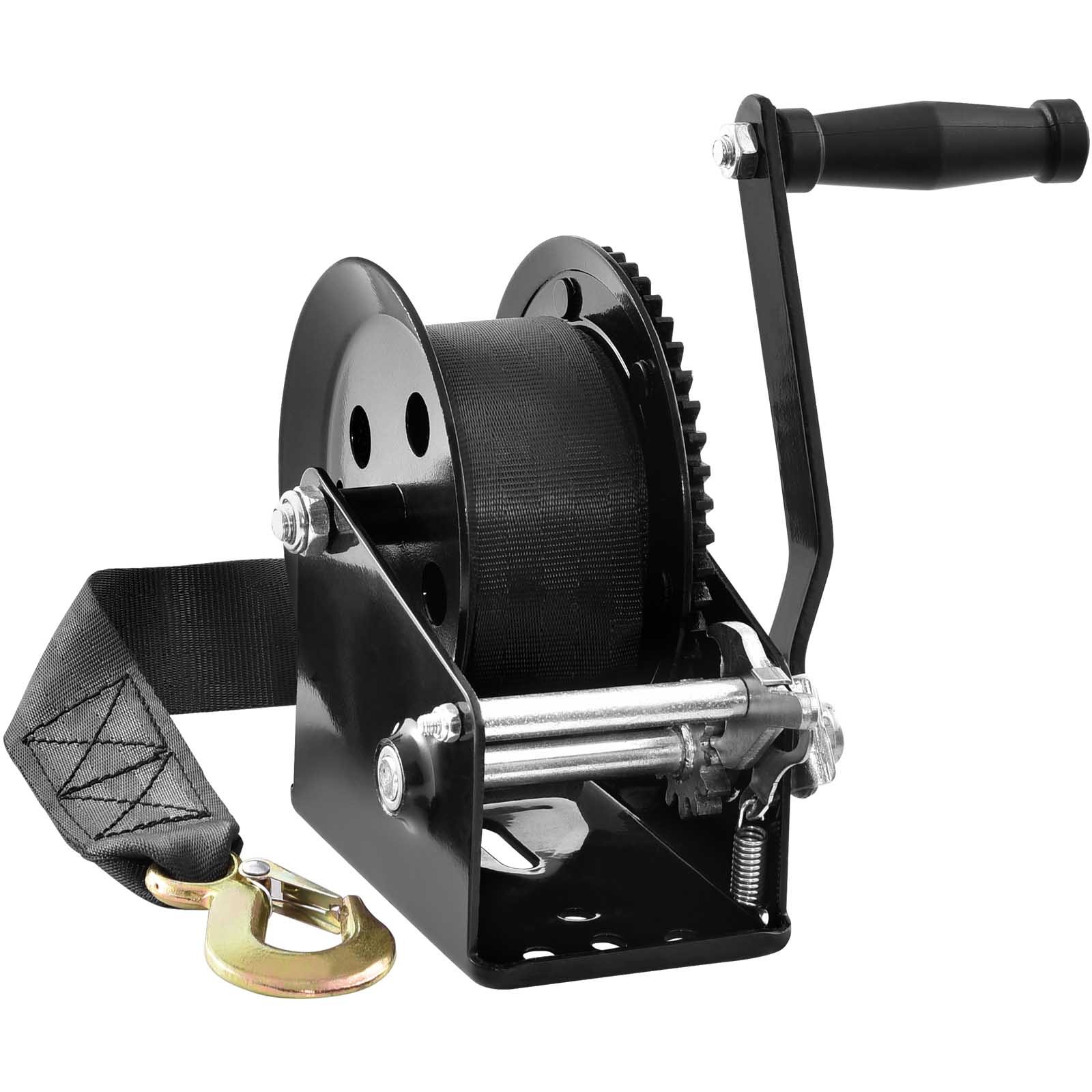 1600lbs Hand Winch Heavy Duty Hand Crank 33ft Polyester Strap for Boat/ATV