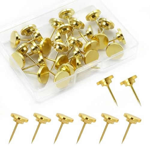 Gold Push Pins, 30 Pack Decorative Metal Thumb Tacks for Photo Picture