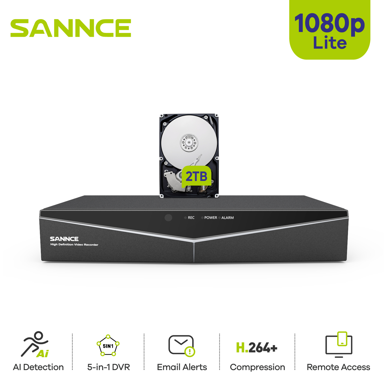 SANNCE 5in1 8CH 1080P Lite TVI DVR Video Recorder for CCTV Security System 1TB