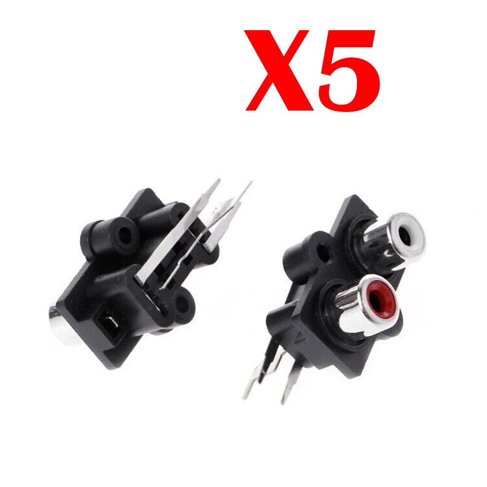 5pcs PCB Panel Mount 2 RCA Socket Female Jack Audio Connector Black 6pins USA