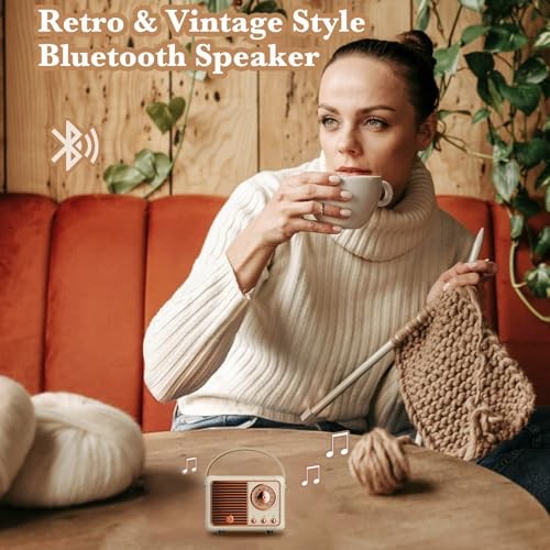 Retro Bluetooth Speaker, Wireless Mini Portable Speakers Support USB/TF Cream